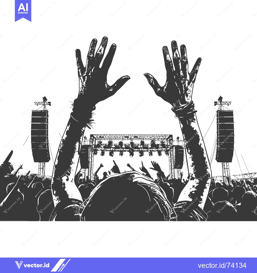 Premium Vector dari Silhouette of a Person's Hands Raised in a Crowd at a Concert
