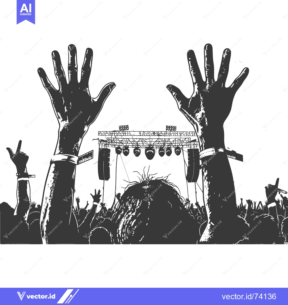 Premium Vector dari Silhouetted Crowd at a Concert with Hands Raised in the Air