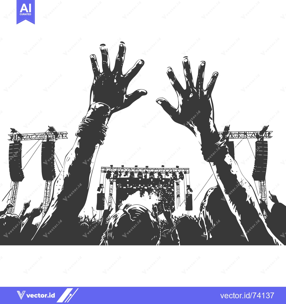 Premium Vector of Silhouette of Two Hands Raised in a Crowd at a Music Concert