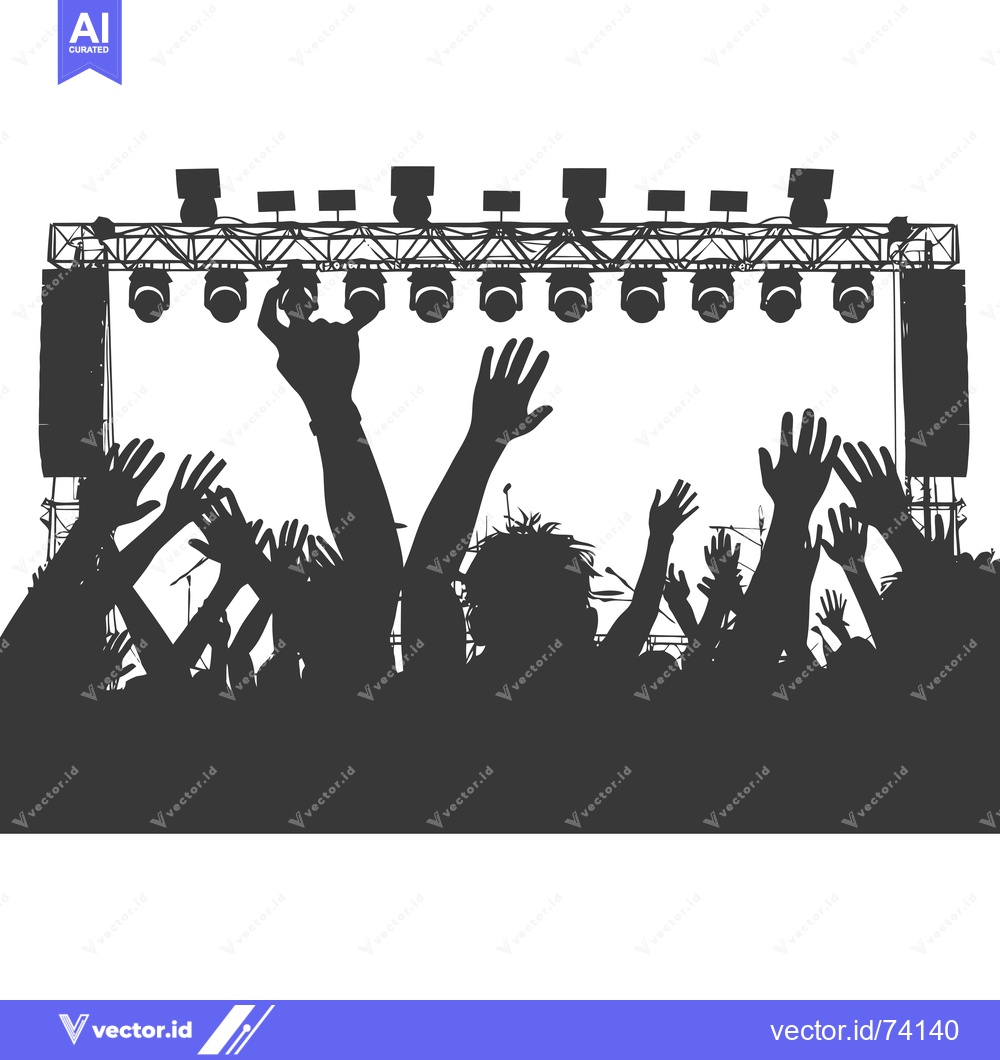 Premium Vector dari Silhouette of a Crowd at a Concert with Stage Lights