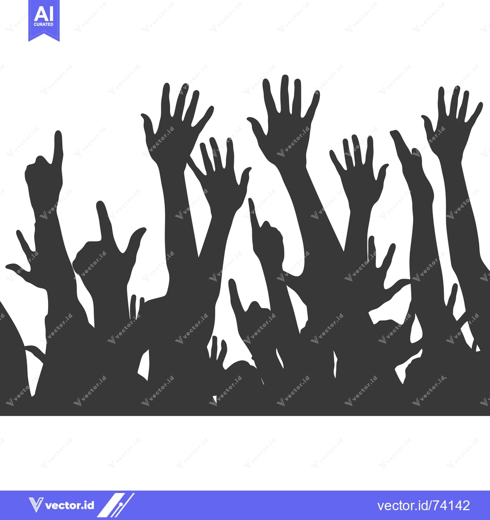Premium Vector of Silhouettes of Hands Reaching Upward in a Crowd