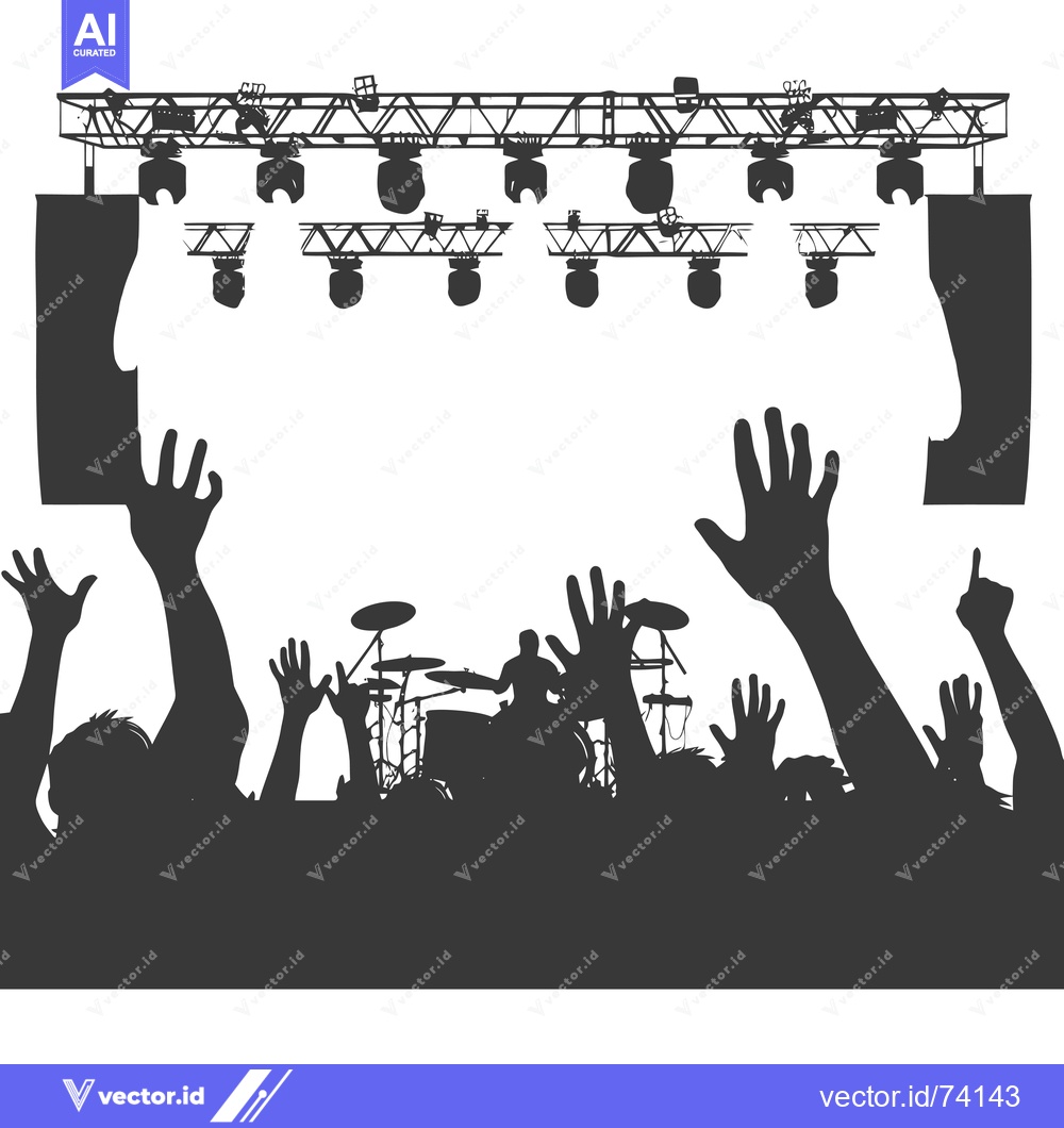 Premium Vector dari Silhouettes of a Crowd at a Concert with a Drummer on Stage