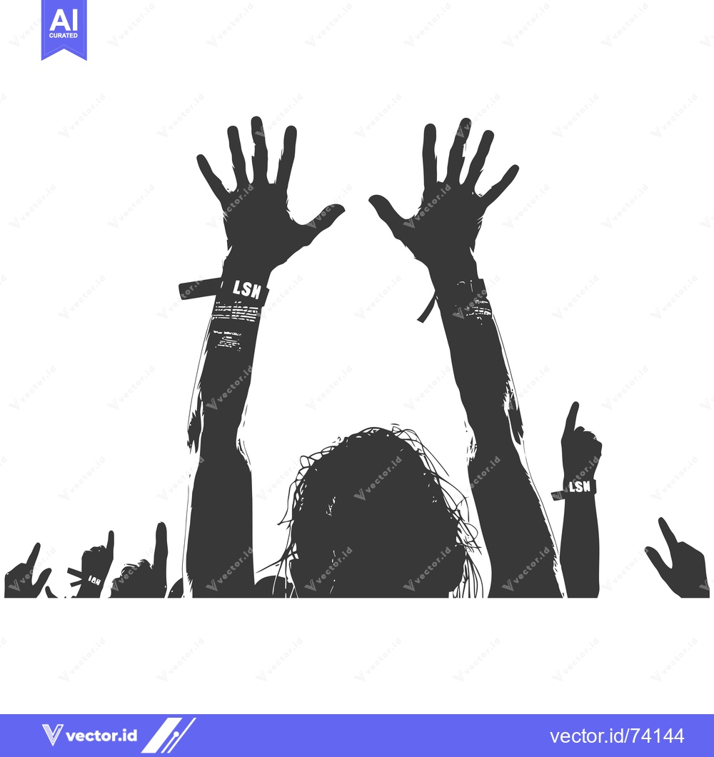 Premium Vector dari Silhouette of a person with raised hands at a concert