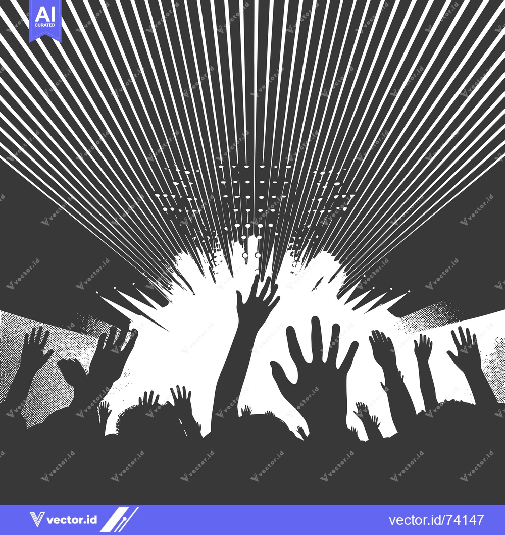 Premium Vector dari Black and White Silhouette of Raised Hands at a Concert