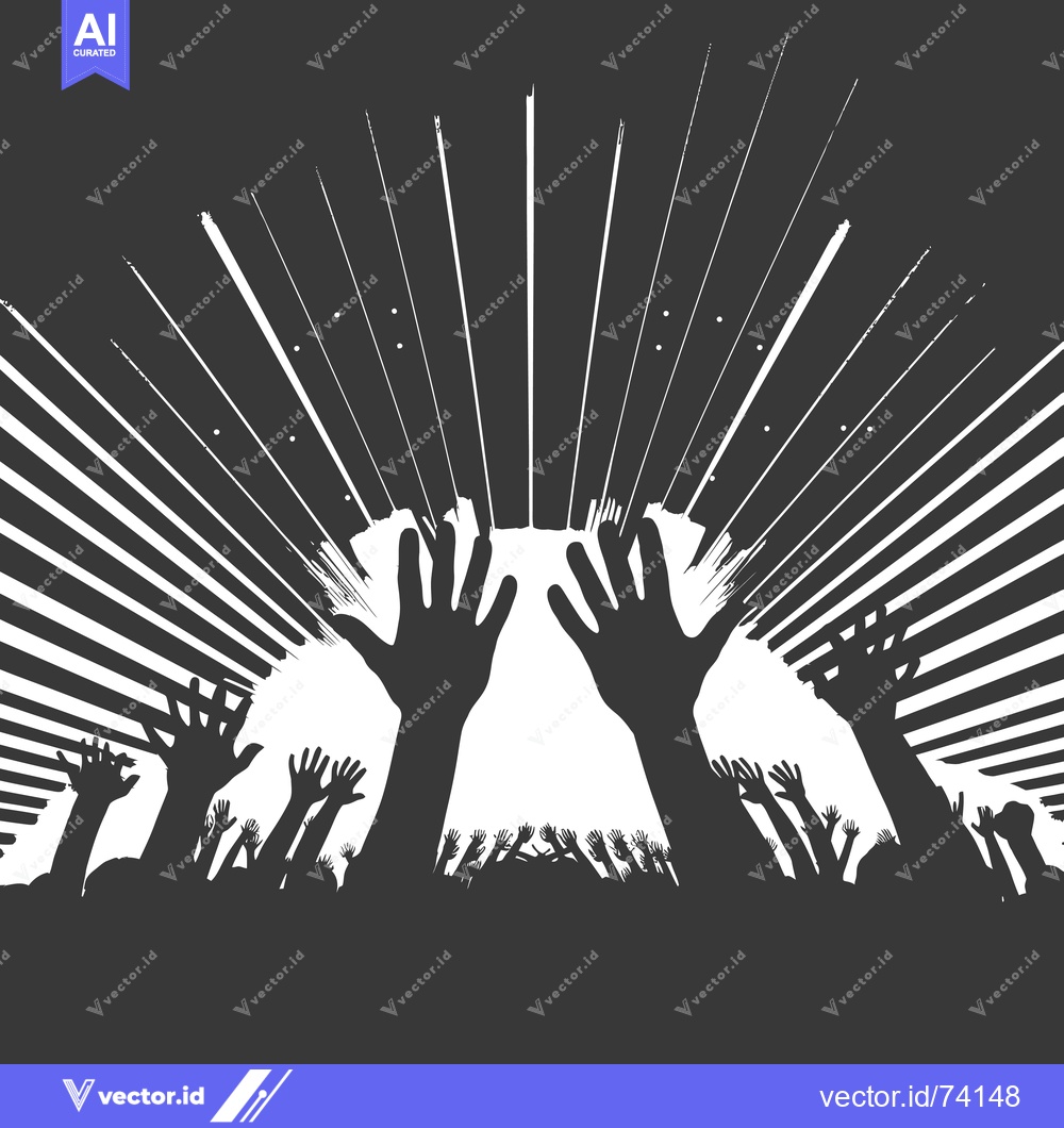 Premium Vector dari Silhouettes of hands raised in the air, with a striped background behi