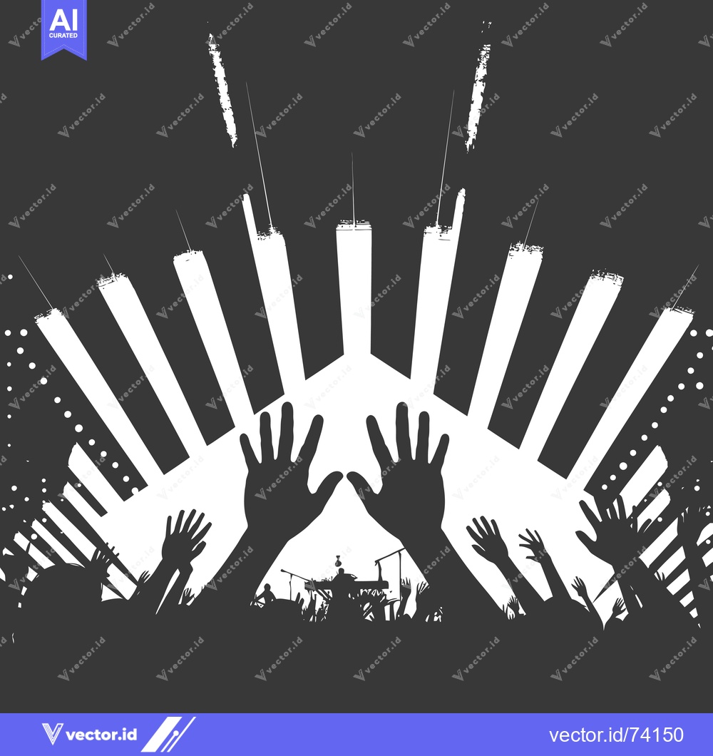 Premium Vector of Silhouetted Crowd of People with Raised Hands at a Concert