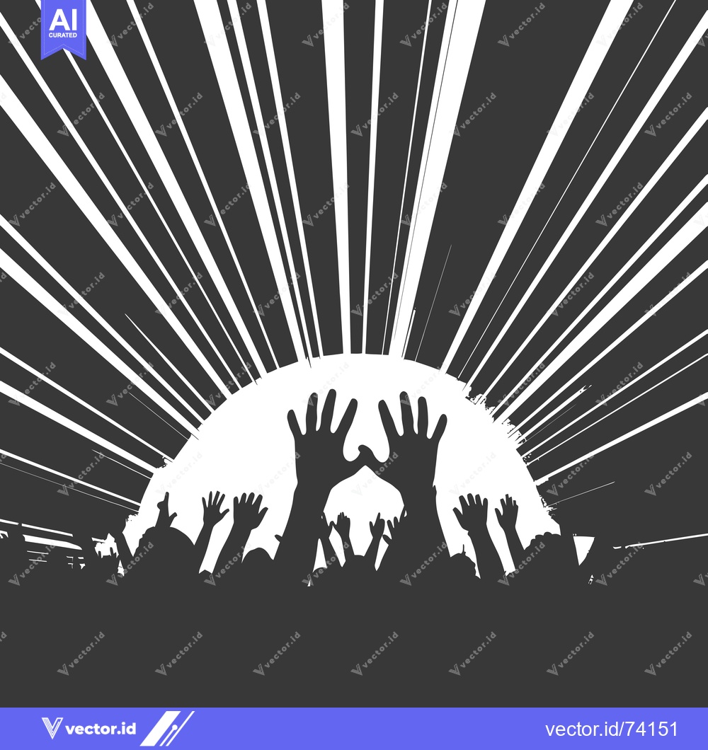 Premium Vector of Silhouetted Crowd with Raised Hands Against a White Burst