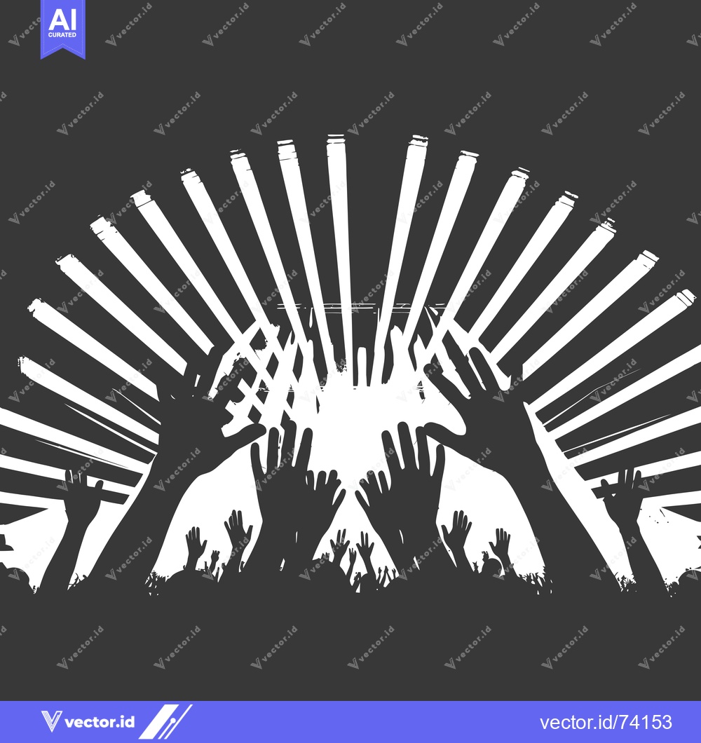 Premium Vector dari Silhouette of a Crowd Cheering at a Concert with Stage Lights