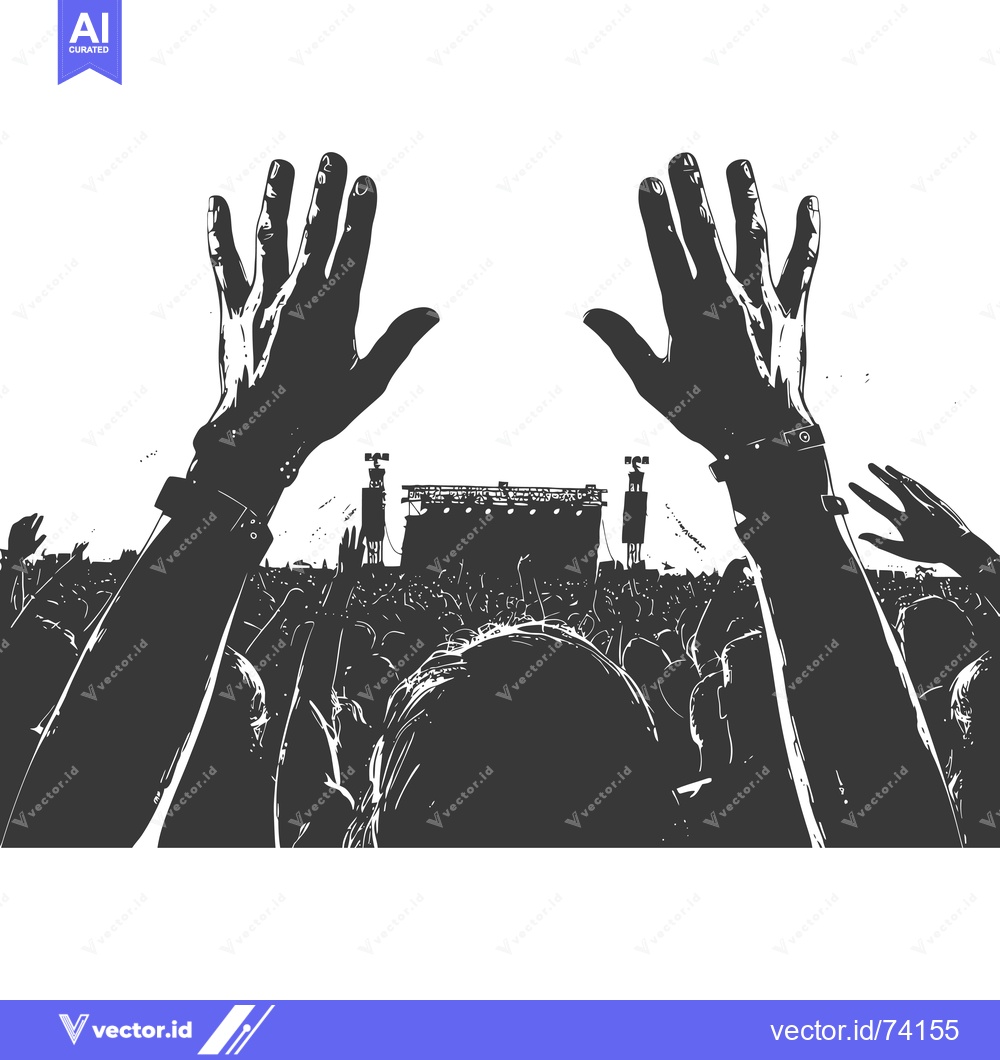 Premium Vector of Two Raised Hands in Front of a Silhouetted Crowd at a Concert