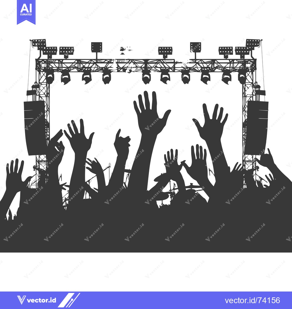 Premium Vector of Silhouettes of a Crowd at a Concert With Their Hands Raised in the Air