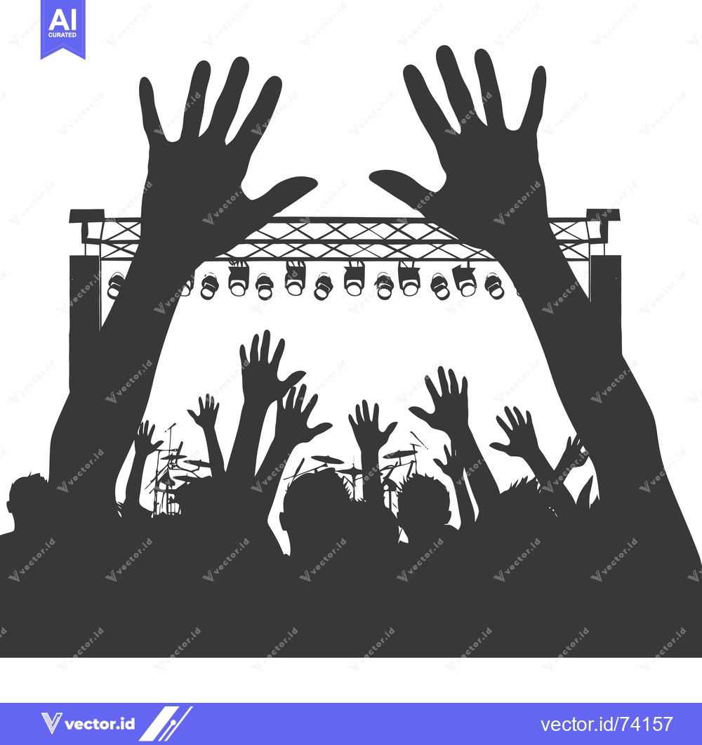 Premium Vector dari Silhouettes of a Crowd at a Concert with Hands Raised in the Air