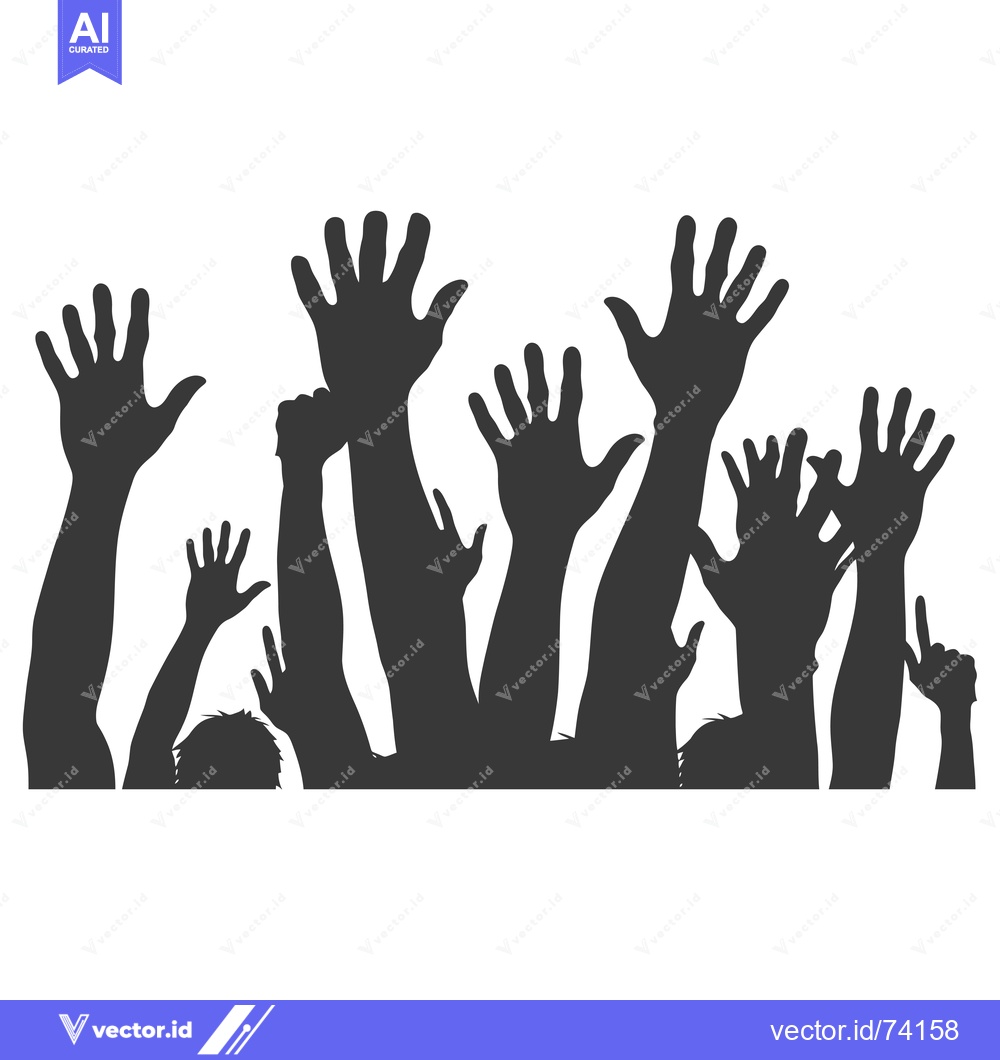 Premium Vector of Silhouettes of multiple people's hands raised in the air