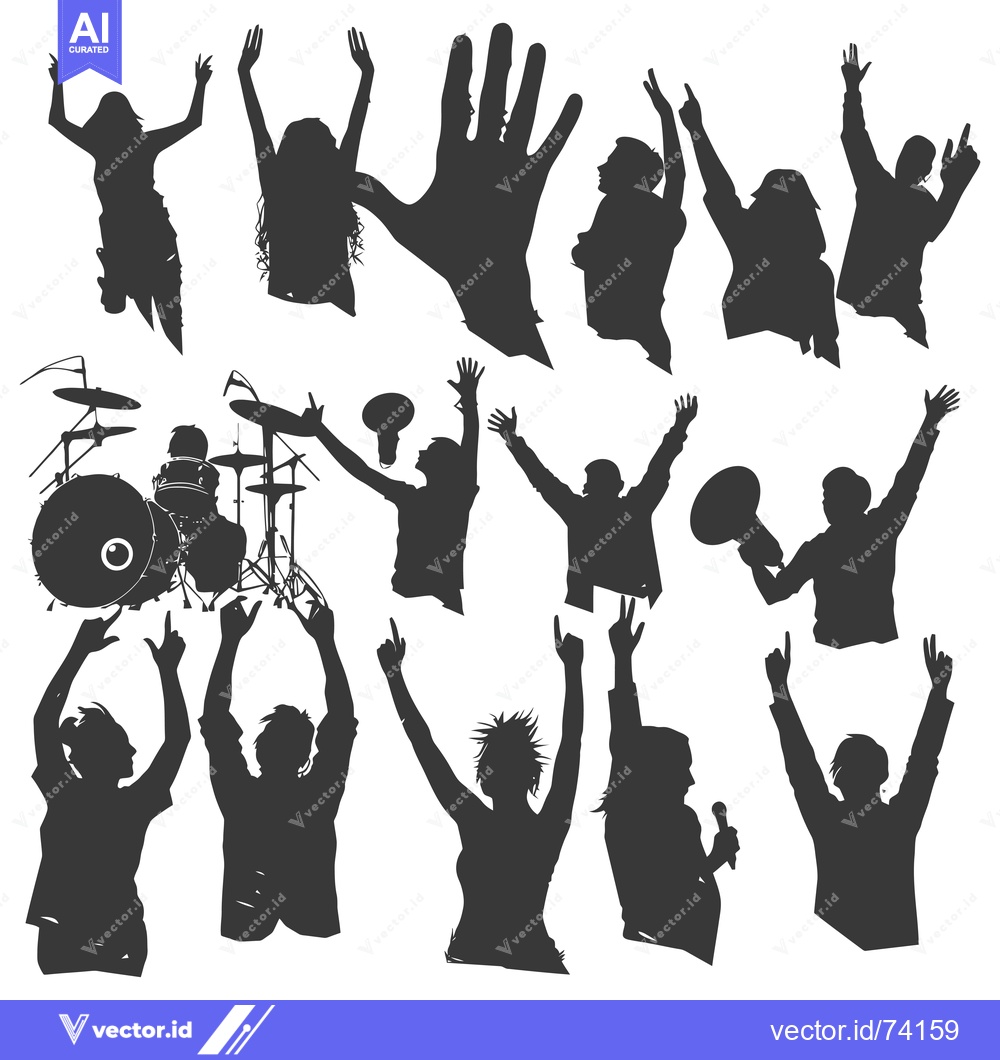 Premium Vector dari Silhouettes of People Dancing and Playing Music at a Concert