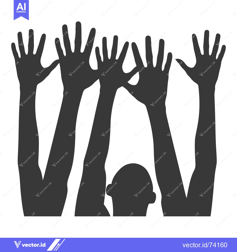 Premium Vector dari Silhouette of Five Hands Reaching Upward With One Head in the Center