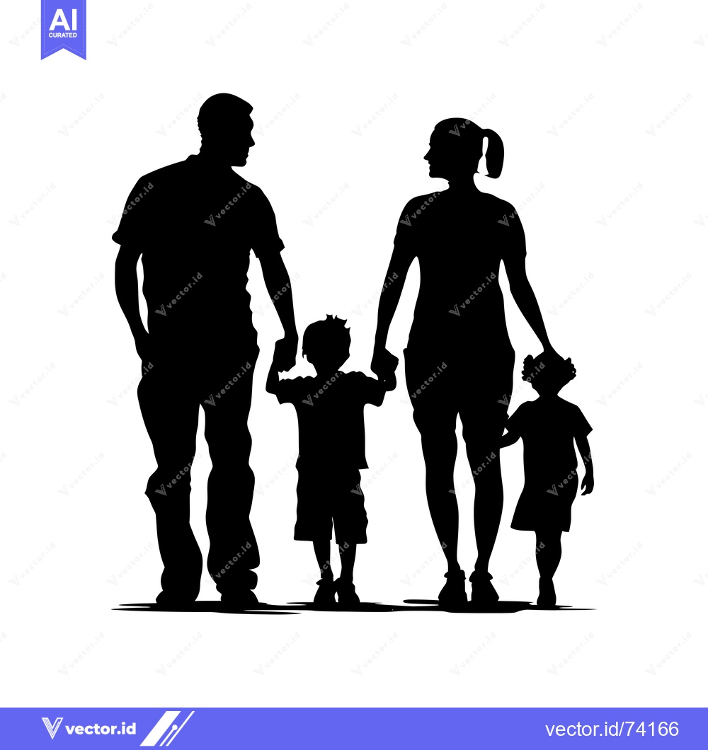 Premium Vector dari Silhouette of a Family of Four Holding Hands