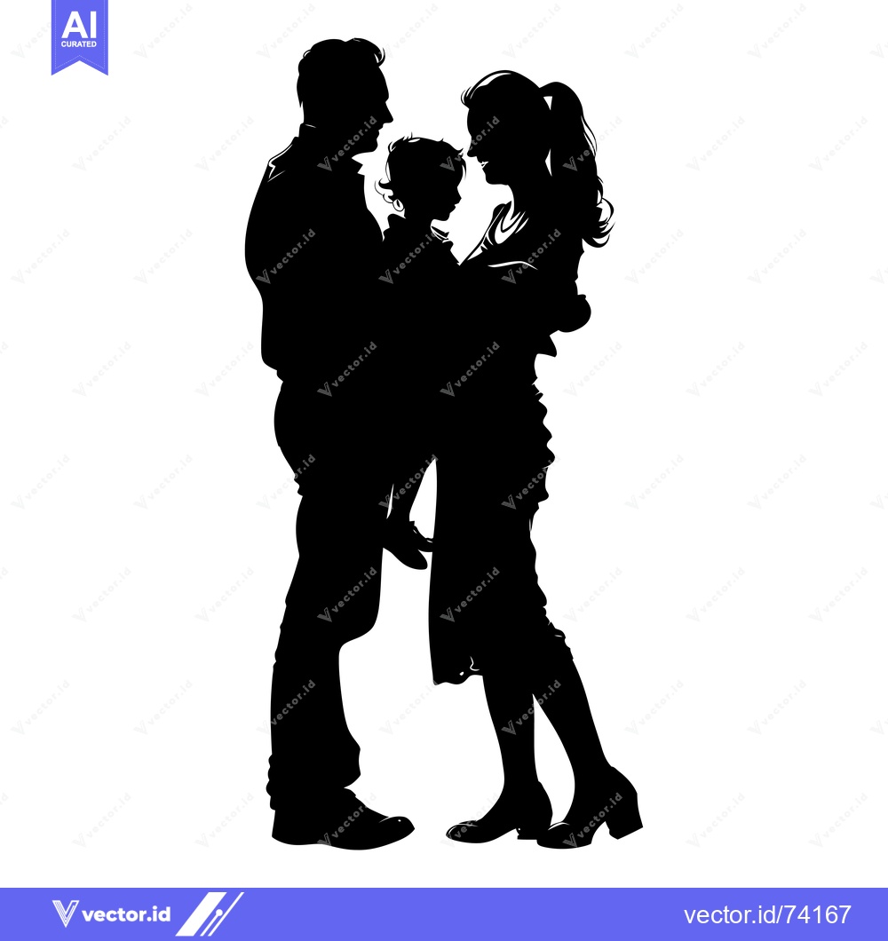 Premium Vector of Silhouette of a Family with a Child Held by the Mother