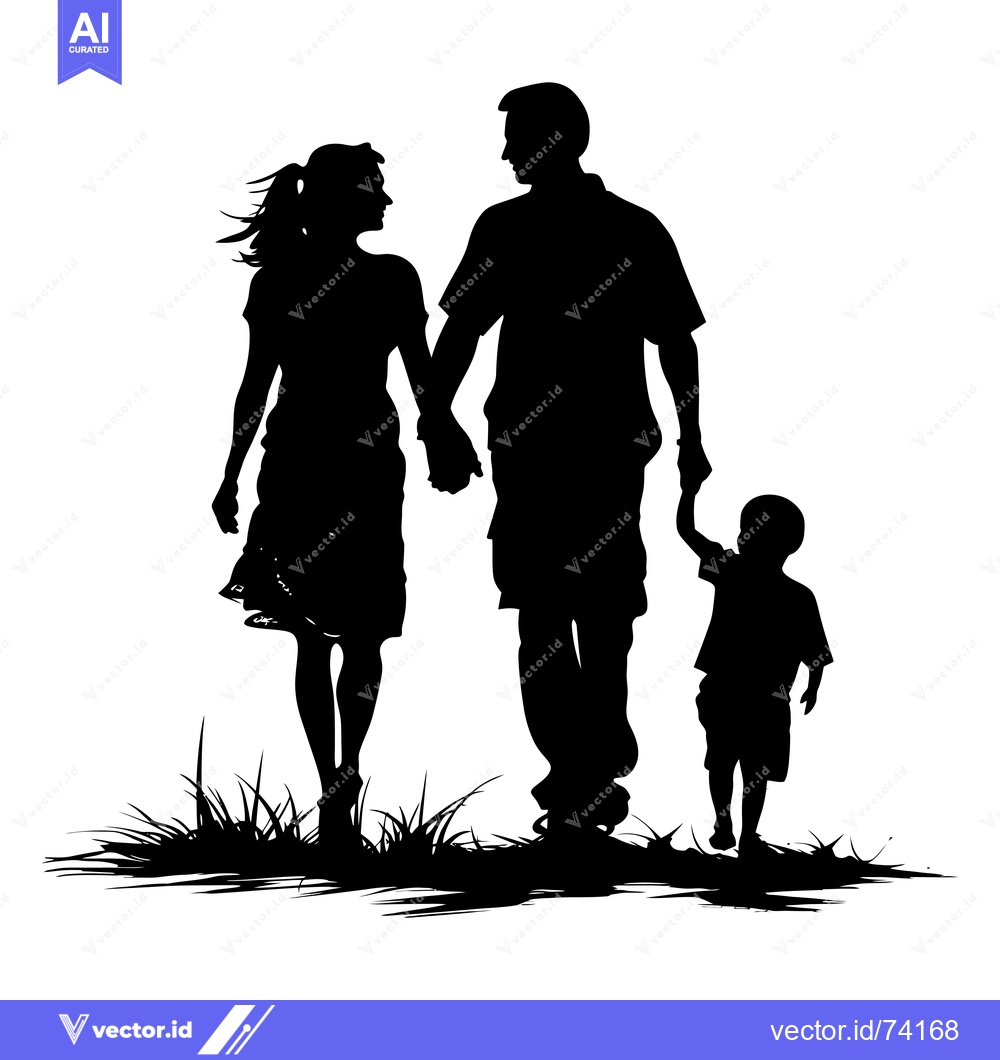 Premium Vector dari Silhouette of a Family Walking Together in the Grass