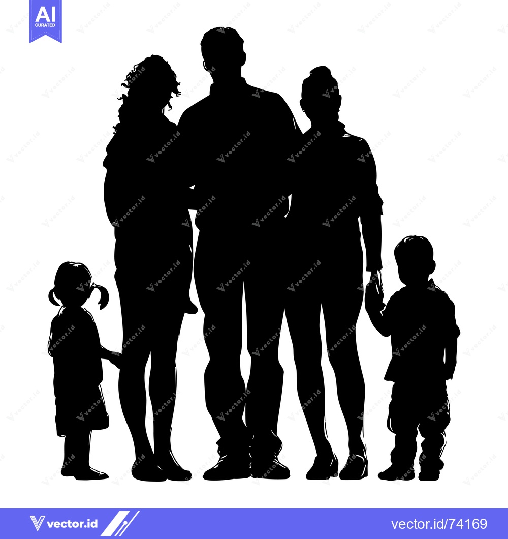 Premium Vector of Silhouette of a Family with Two Children Standing Together