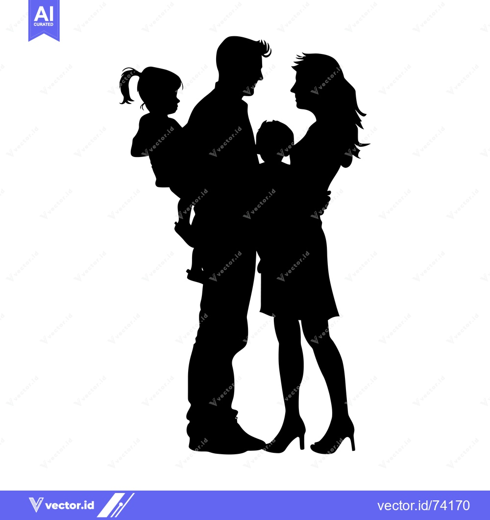 Premium Vector of Silhouette of a Family with Two Children