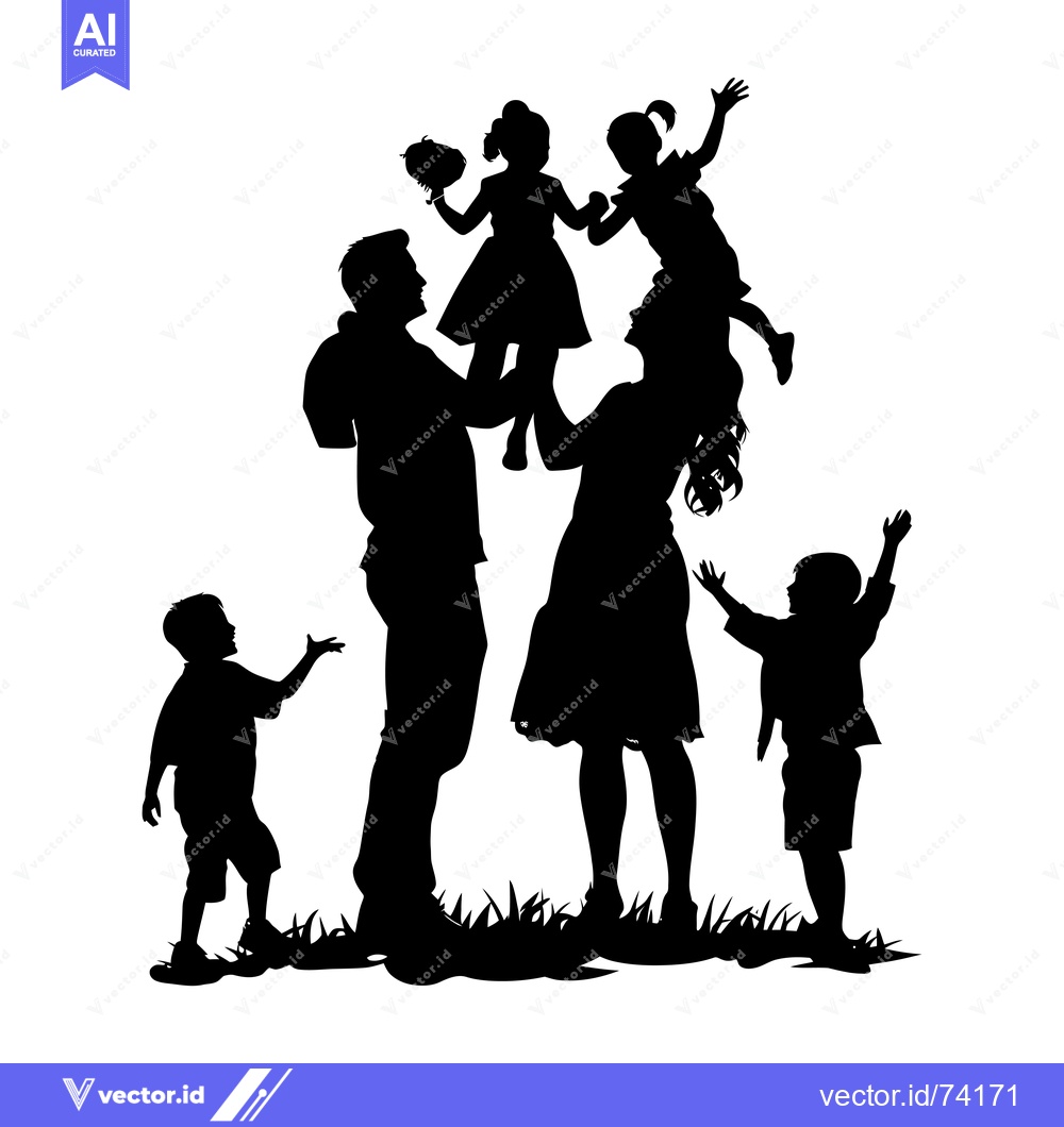 Premium Vector dari Silhouette of a Happy Family Playing in the Grass