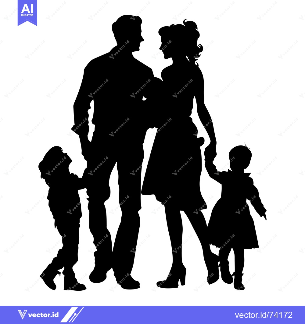Premium Vector of Silhouette of a Family with Two Children