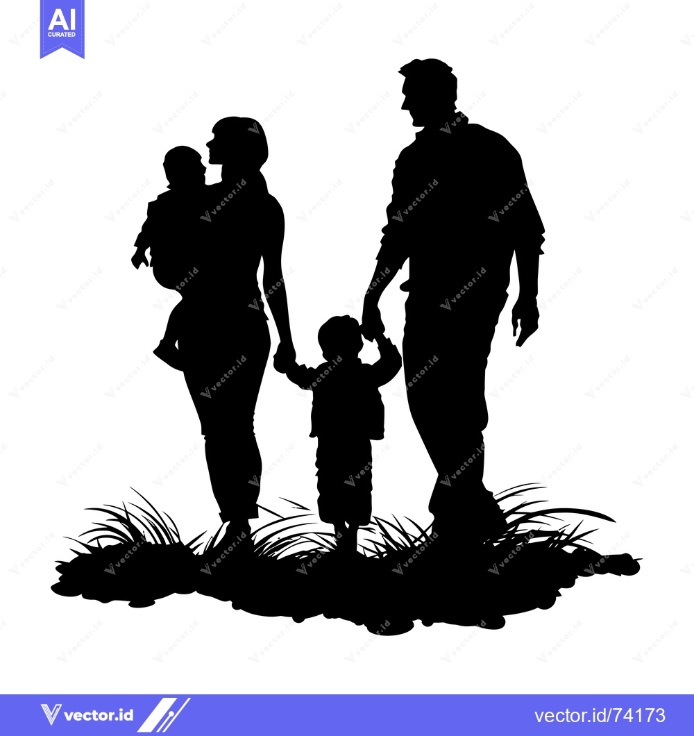 Premium Vector of Silhouette of a Family of Four Walking in Grass