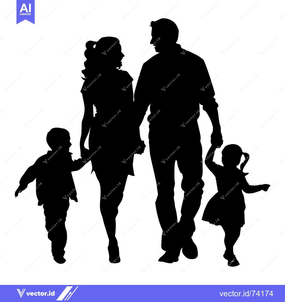 Premium Vector of Silhouette of a Family of Four Walking Together