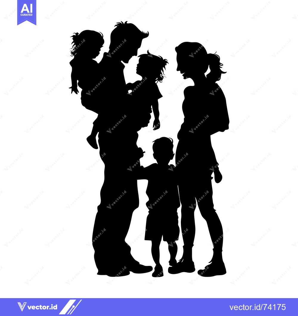 Premium Vector dari Silhouette of a Family with Two Children