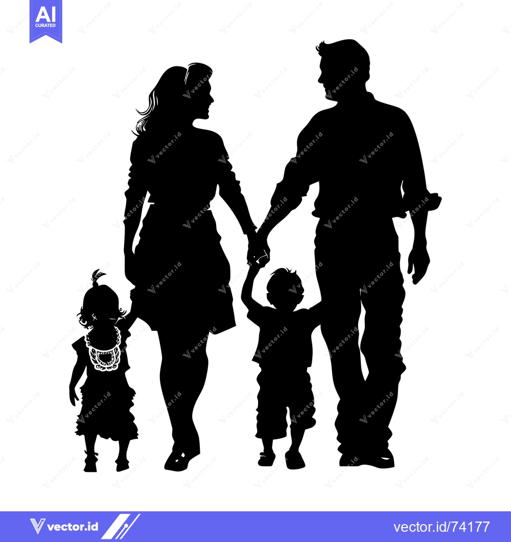 Premium Vector dari Silhouette of a Family Walking Hand-in-Hand