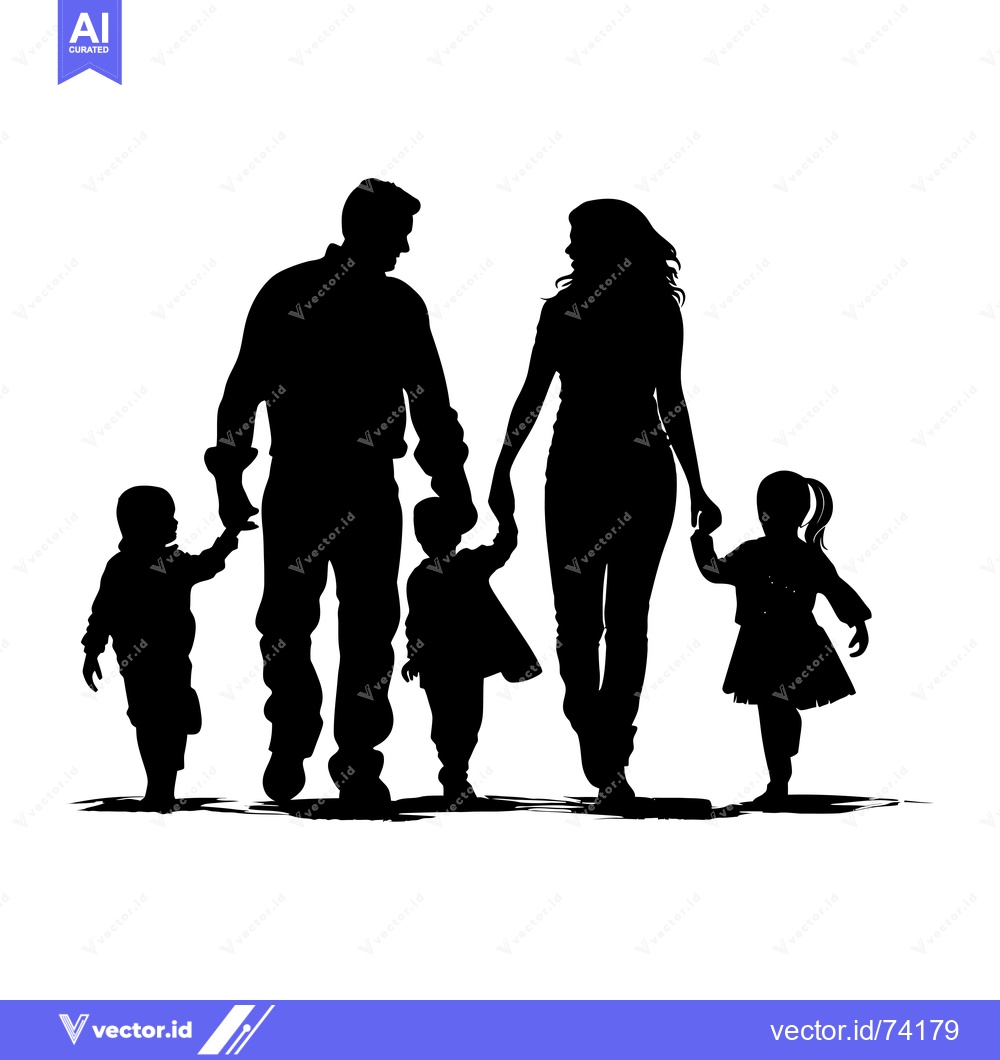 Premium Vector of Silhouette of a Family of Four Holding Hands