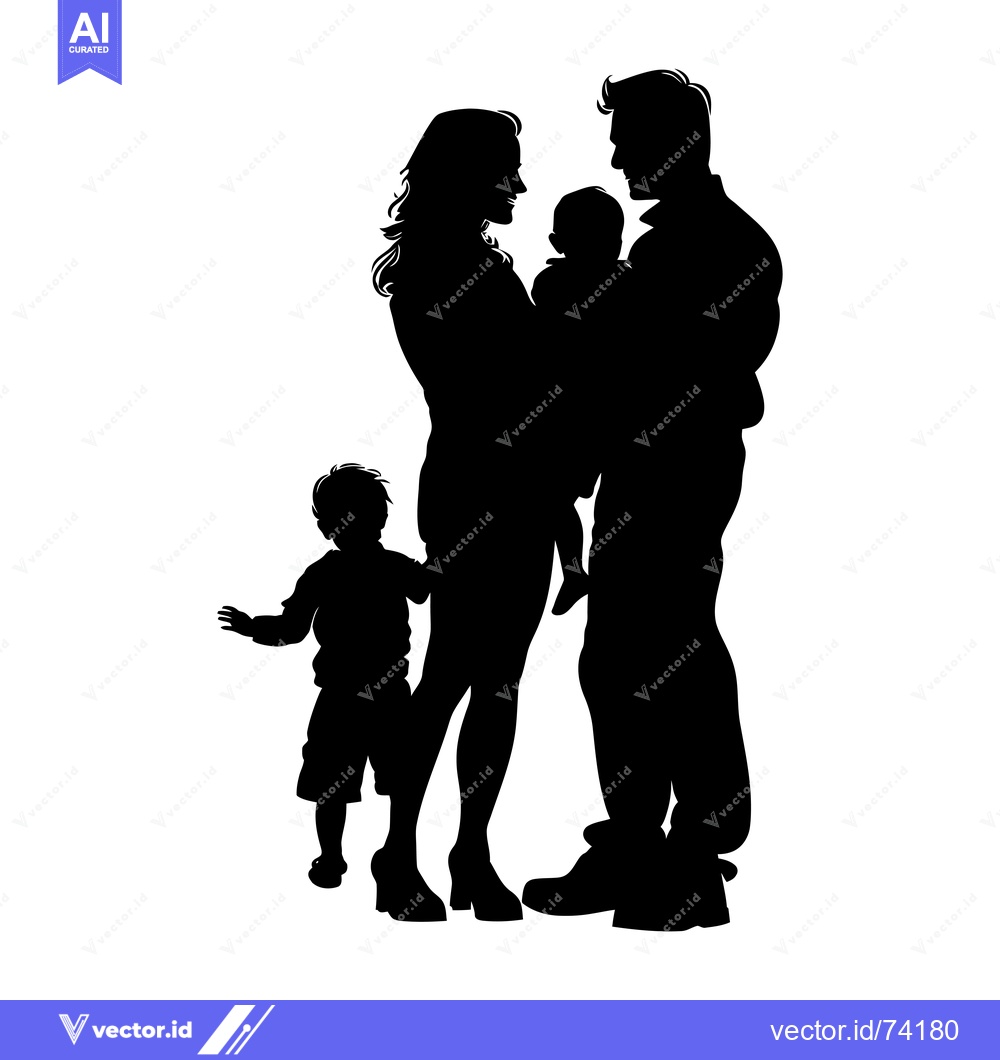 Premium Vector dari Silhouette of a Family with Two Children