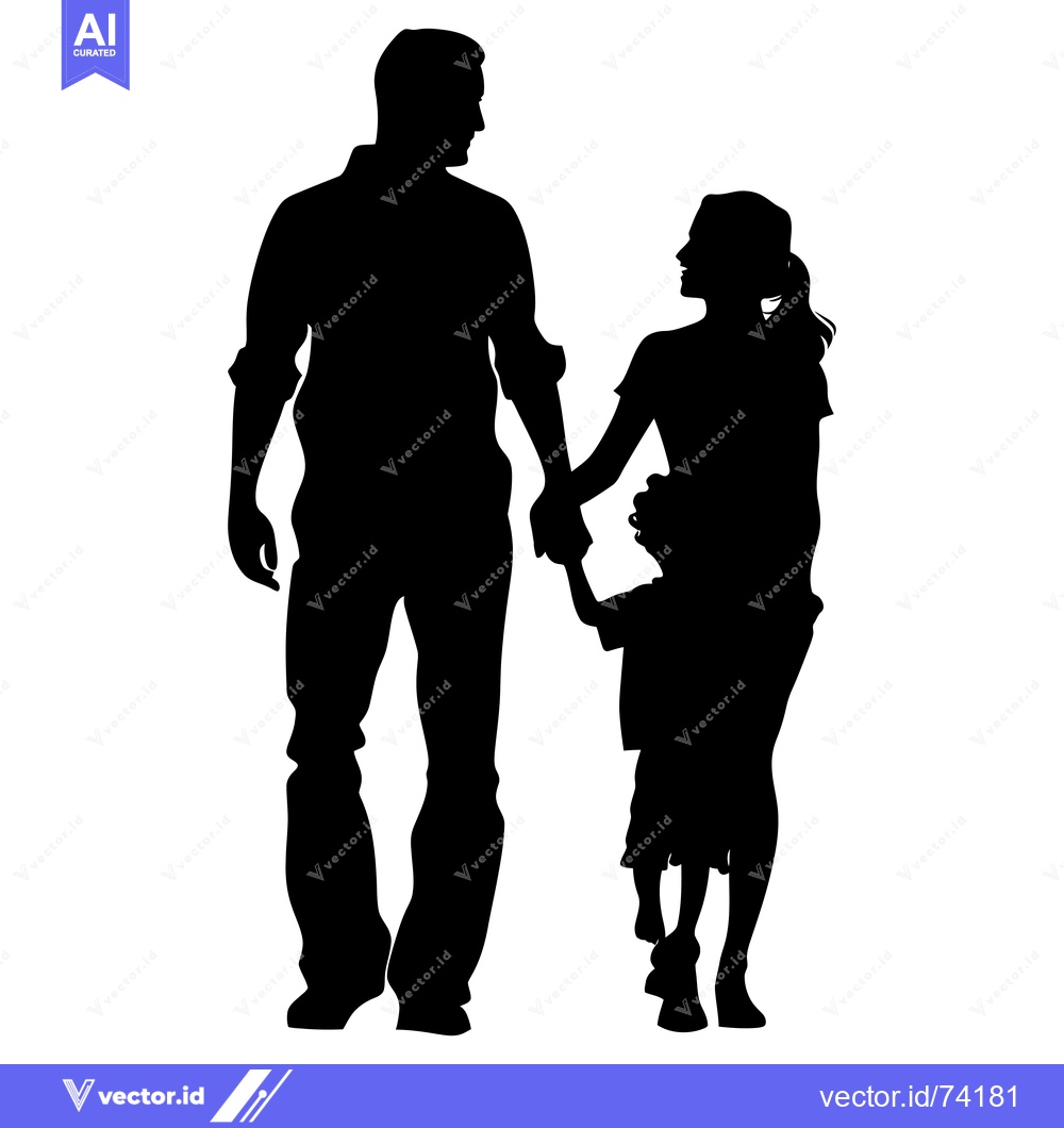 Premium Vector dari Silhouette of a family of three holding hands and walking