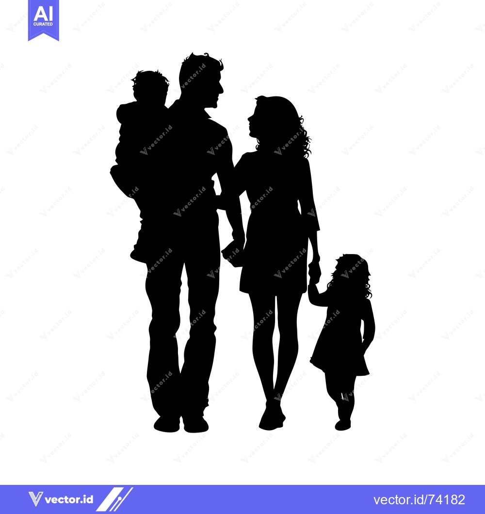 Premium Vector of Silhouette of a Family with Two Children Holding Hands