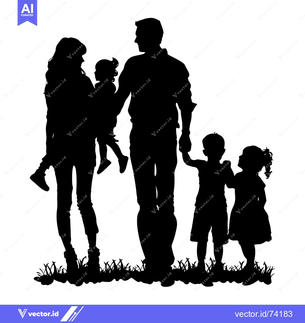 Premium Vector dari Silhouette of a Family of Four Standing in Grass