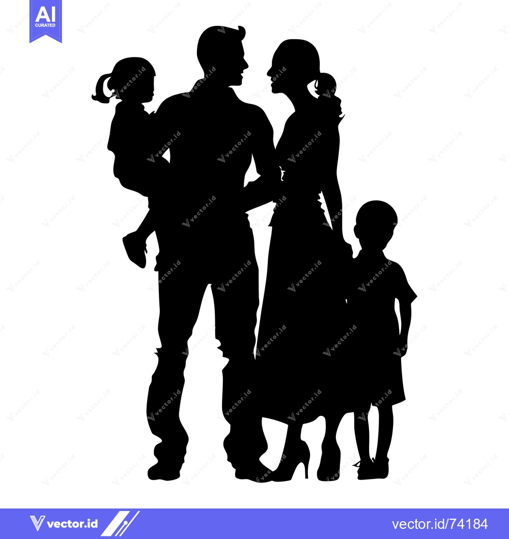 Premium Vector of Silhouette of a Family with Two Children