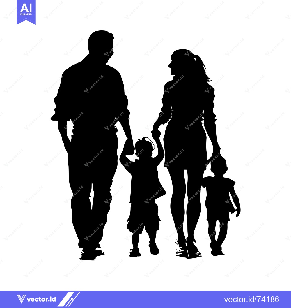 Premium Vector dari Silhouette of a Family with Two Children Walking Hand-in-Hand