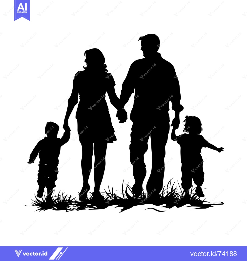 Premium Vector dari Silhouette of a family of four walking in grass