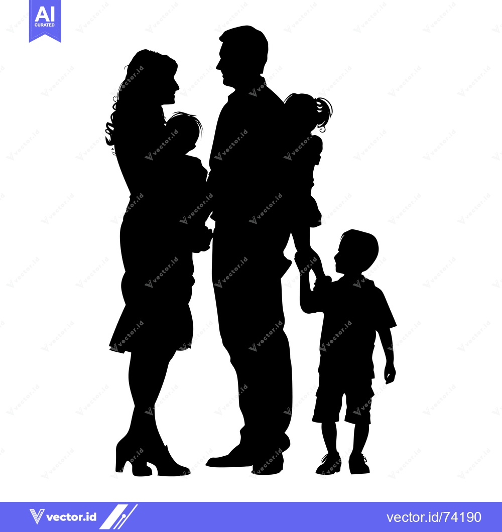 Premium Vector dari Silhouette of a Family with Two Children
