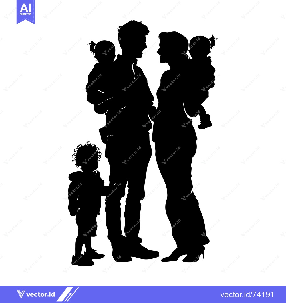 Premium Vector of Silhouette of a Family with Two Parents and Three Children