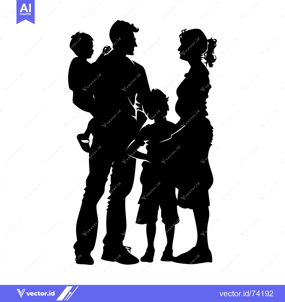 Premium Vector dari Black silhouette of a family with two sons, one of whom is being held