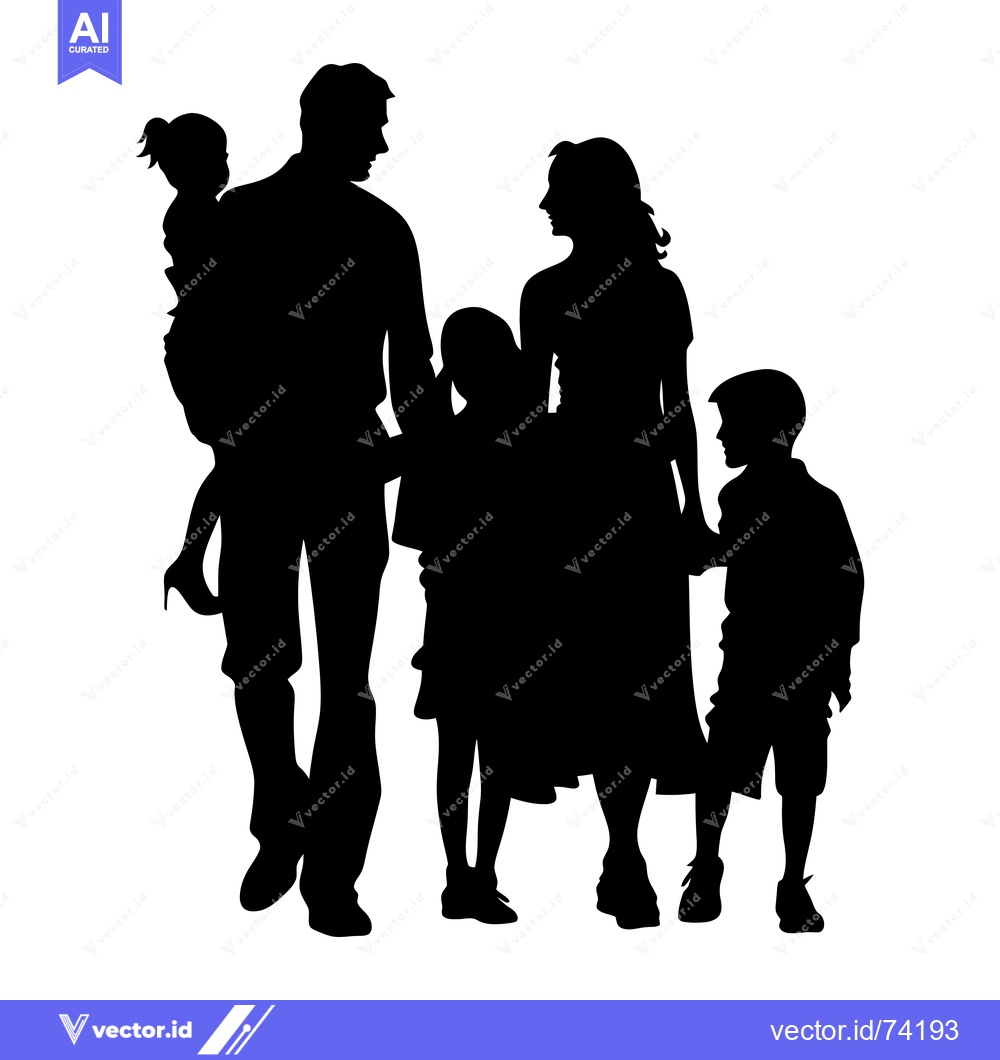 Premium Vector of Silhouette of a Family of Four, Standing Together