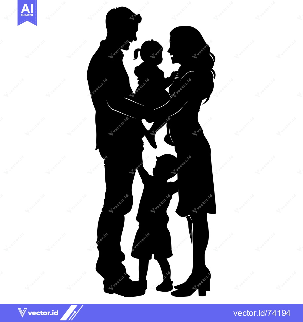 Premium Vector dari Silhouette of a Family with Two Children