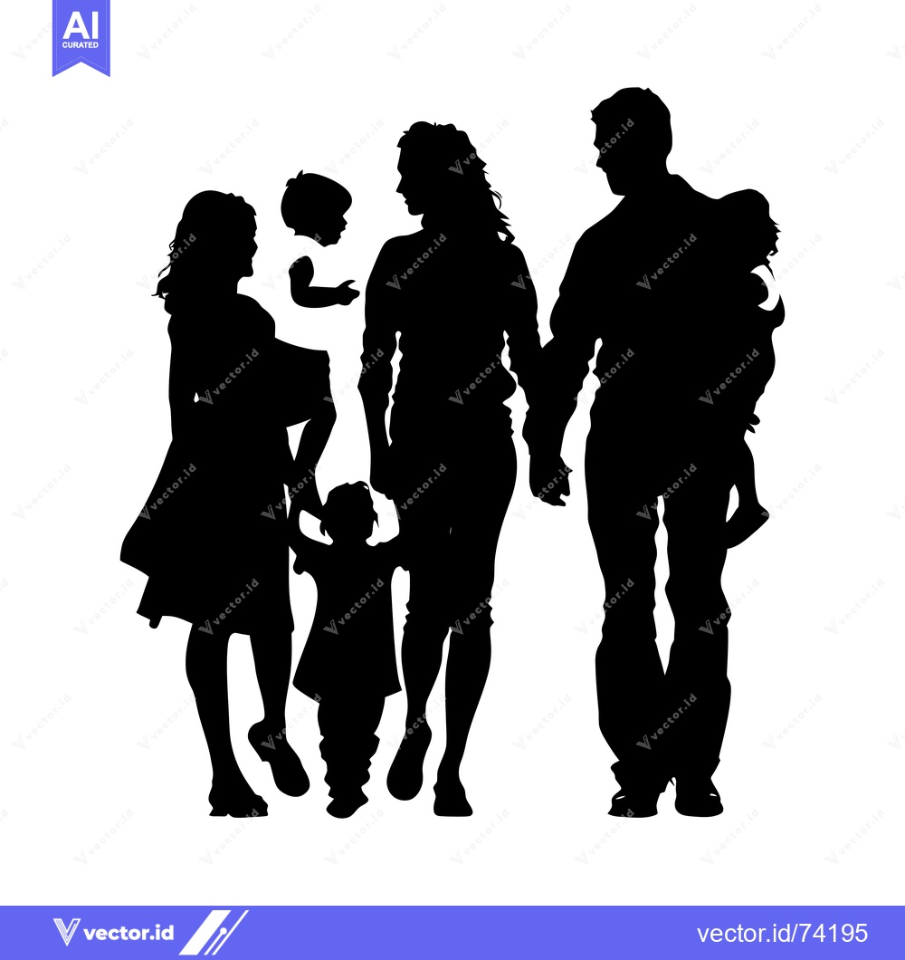 Premium Vector of Silhouette of a family of four walking together