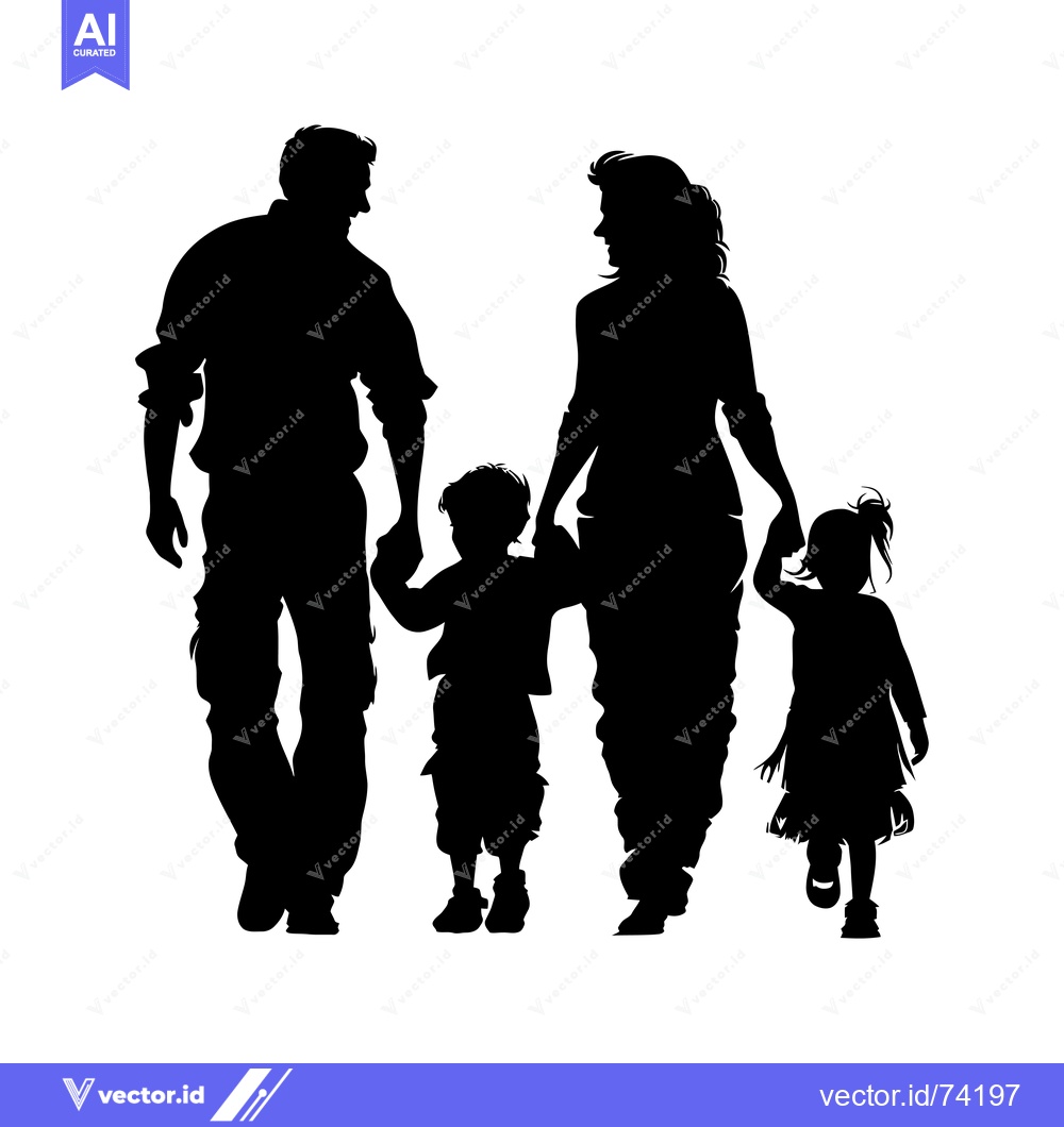 Premium Vector of Silhouette of a Family of Four Walking Hand in Hand