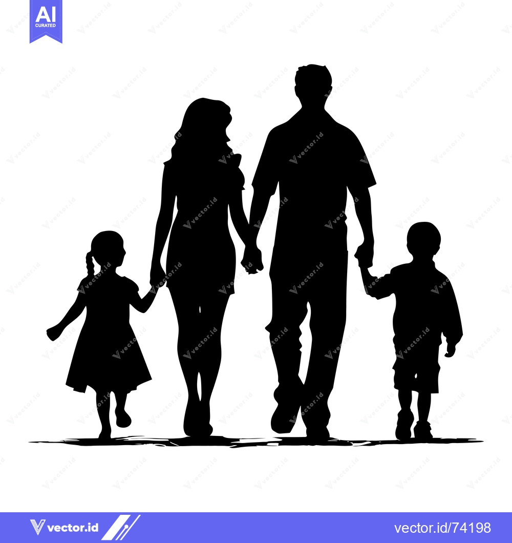 Premium Vector dari Silhouette of a family of four walking together