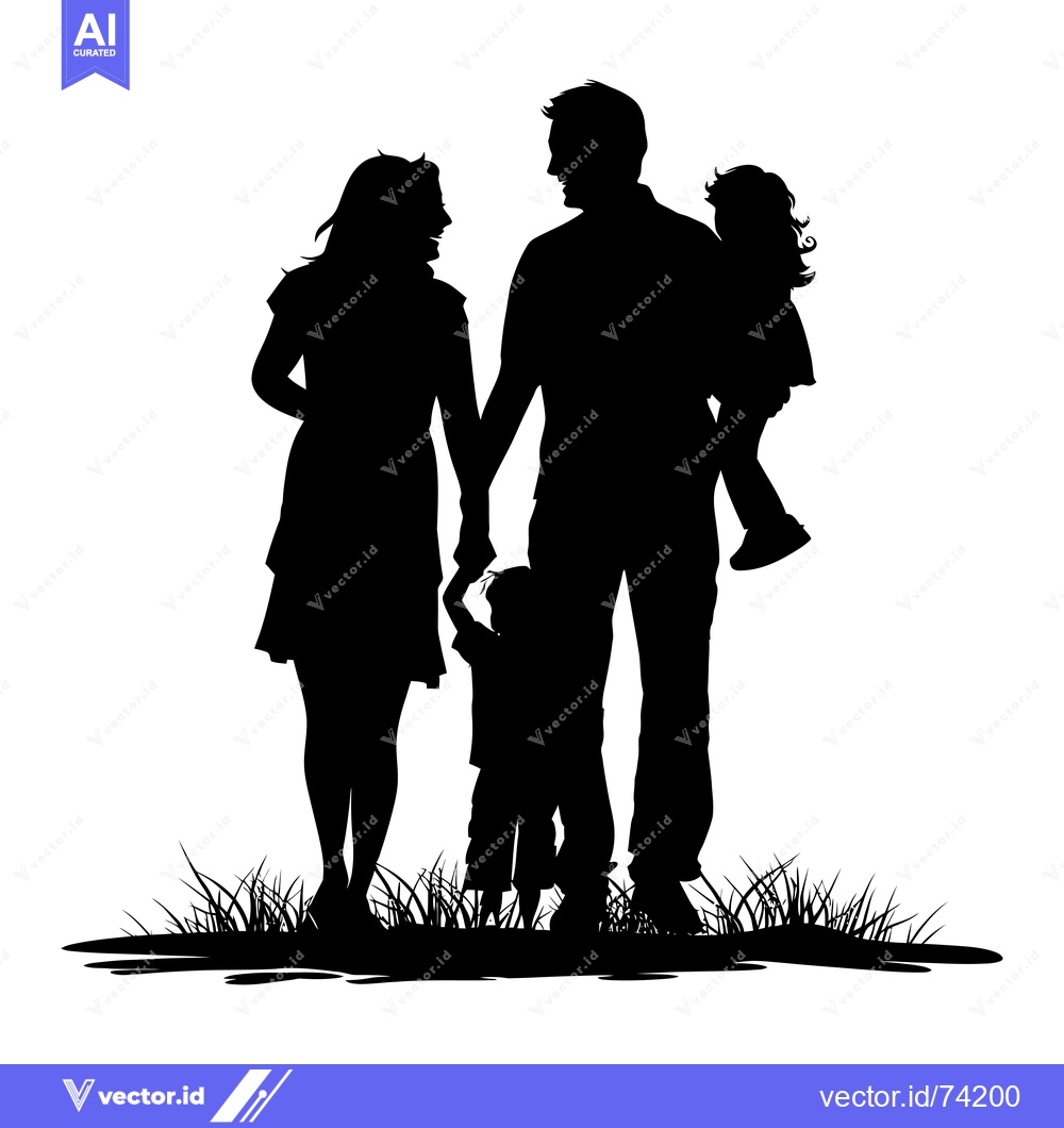 Premium Vector of Silhouette of a Family of Four Standing in Grass