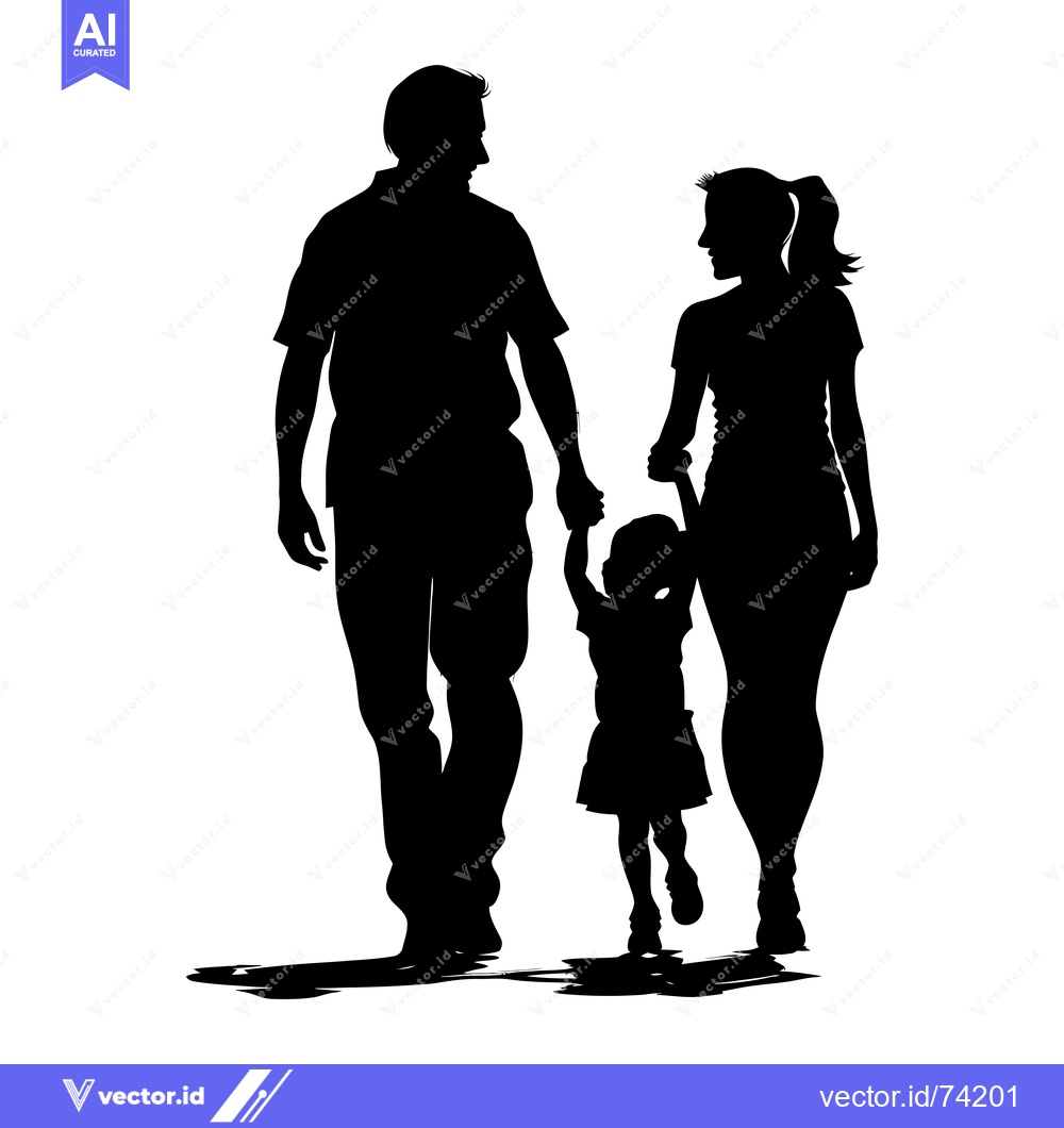 Premium Vector of Silhouette of a Family of Three Walking Hand-in-Hand