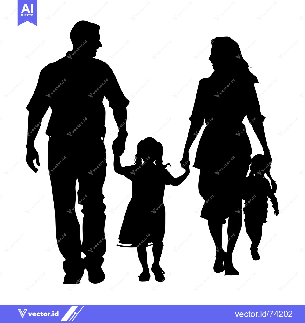 Premium Vector of Silhouette of a Family of Four Walking