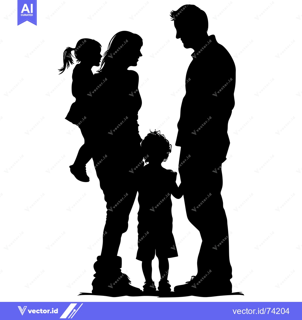 Premium Vector of Silhouette of a family with two children