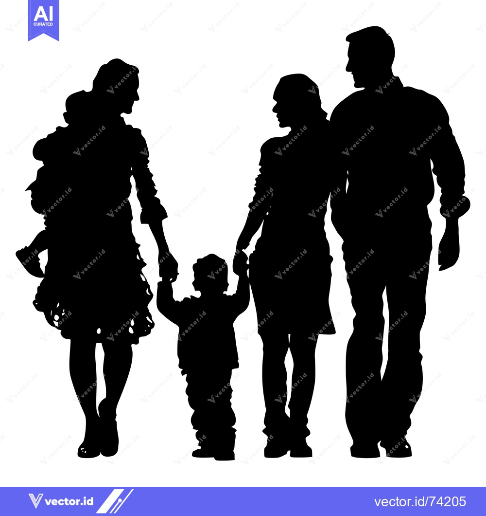 Premium Vector dari Silhouette of a Family with Two Children Walking Hand-in-Hand